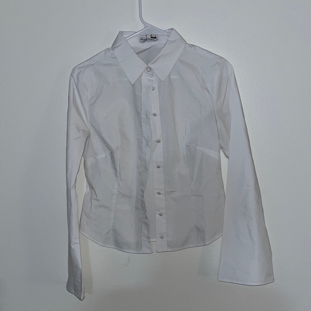 FashionNova Morgan Poplin Button Down Top White